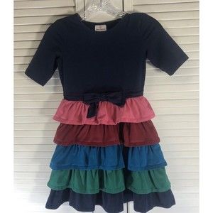 Hanna Andersson Size 130 8 Navy Tiered Dress With Bow